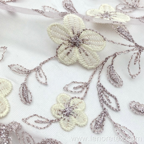 3D Bicoloured Flower Embroidery Lace Net Mesh Fabric